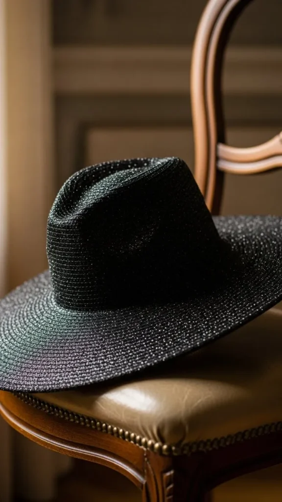 Black Glitter Wide-Brim Hat