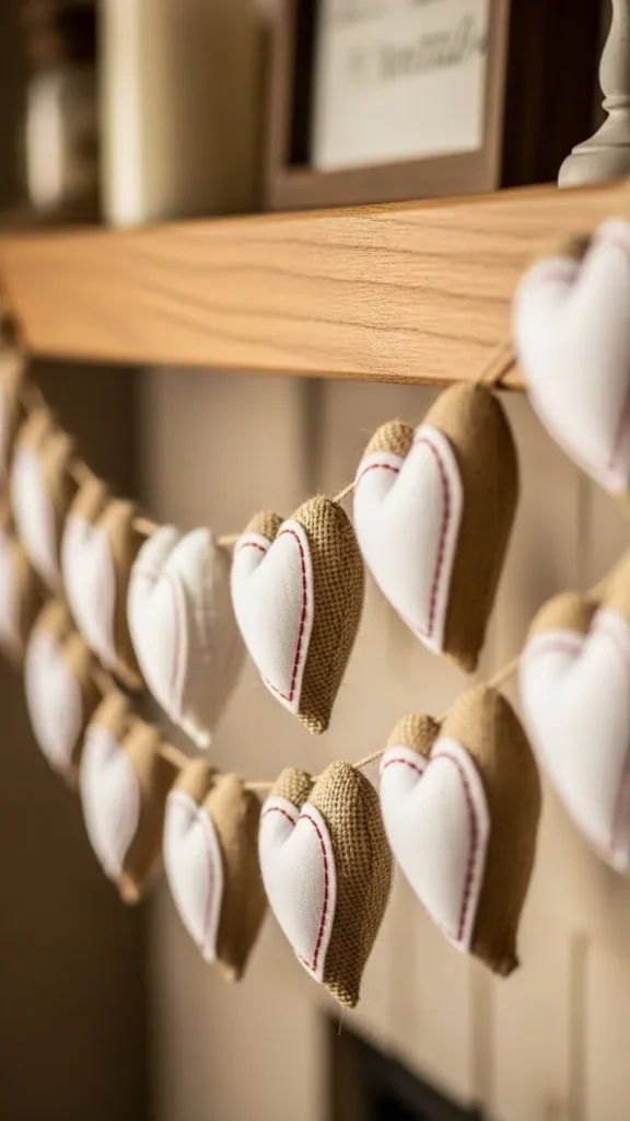 Burlap and Cotton Heart Garland