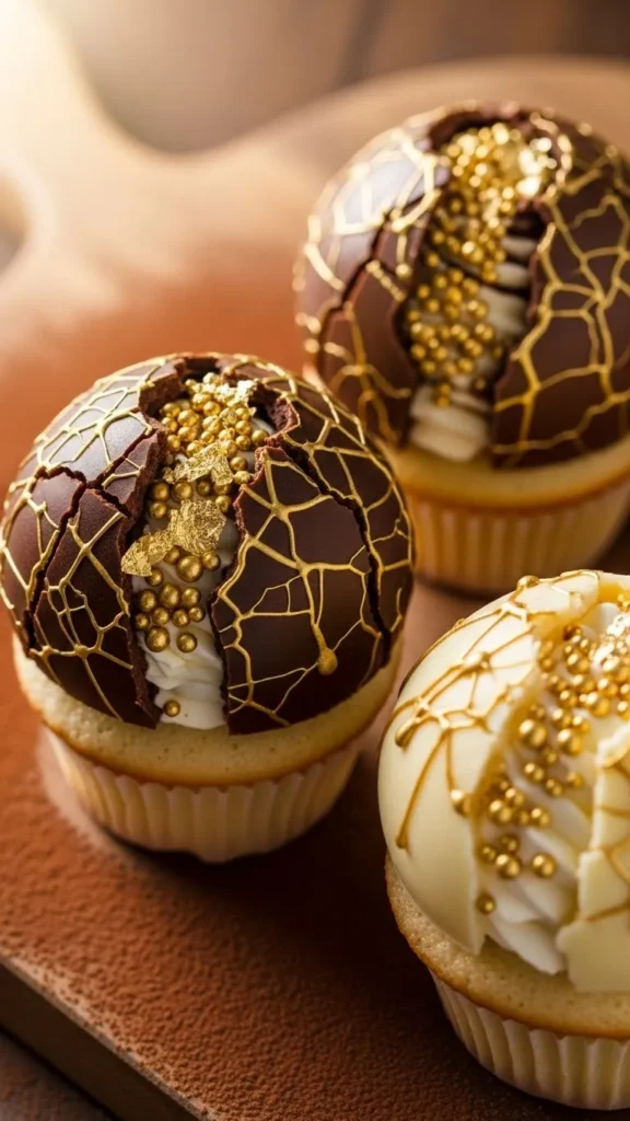 Chocolate Shell Gold Cupcakes