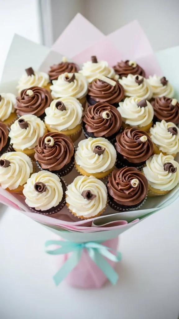 Chocolate and Cream Cupcake Bouquet