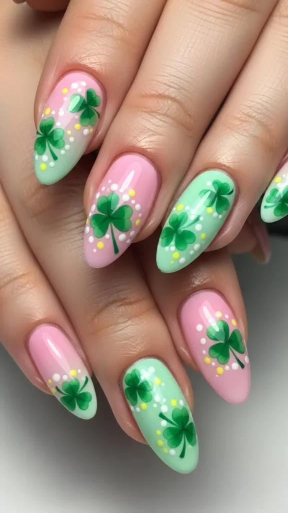 Clover Nail Art With Dots
