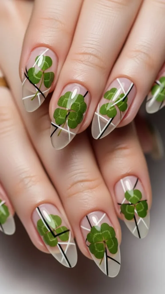 Clover Nail Art With Lines