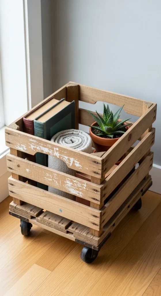 Crate Turned Rolling Storage