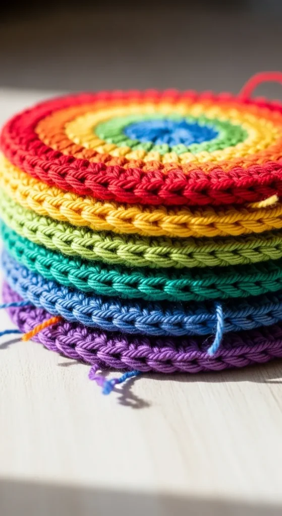  Crochet Rainbow Coasters