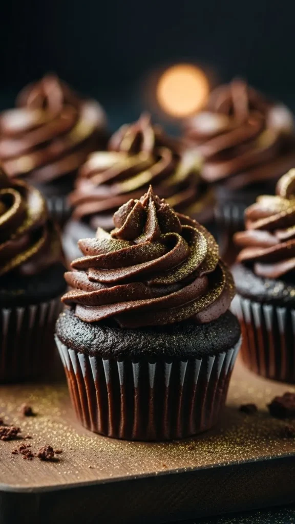 Dark Cocoa Gold Dust Cupcakes