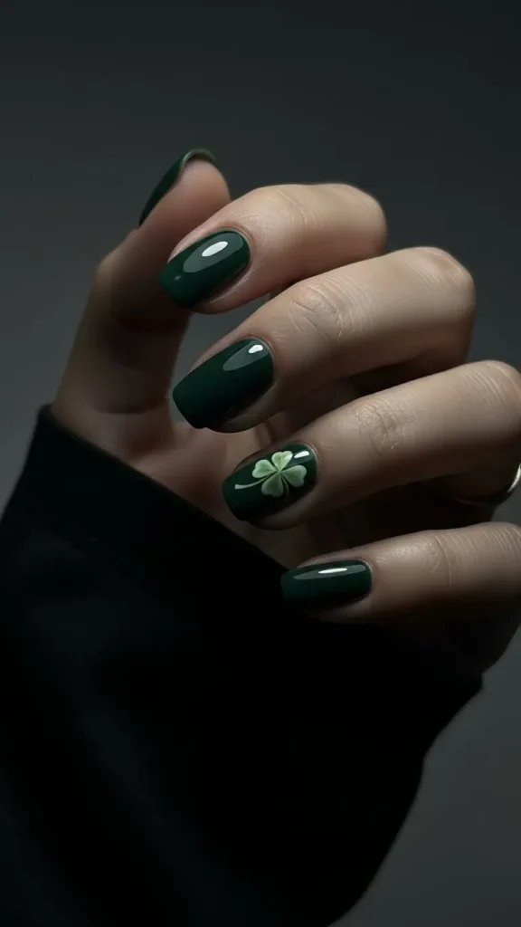 Dark Green Clover Nails