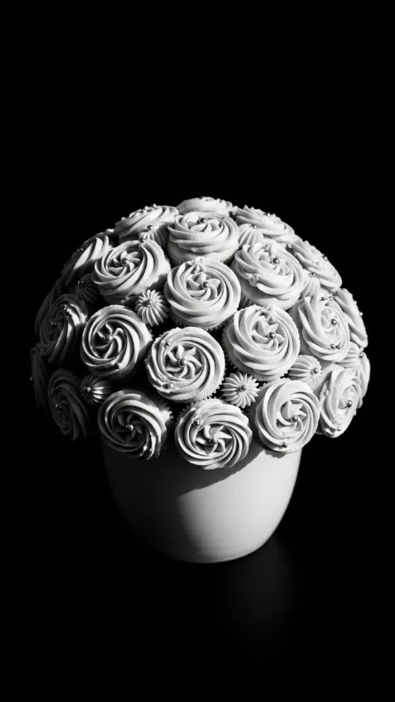 Elegant Monochrome Cupcake Bouquet