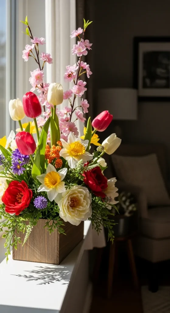 Faux Floral Window Sill Display