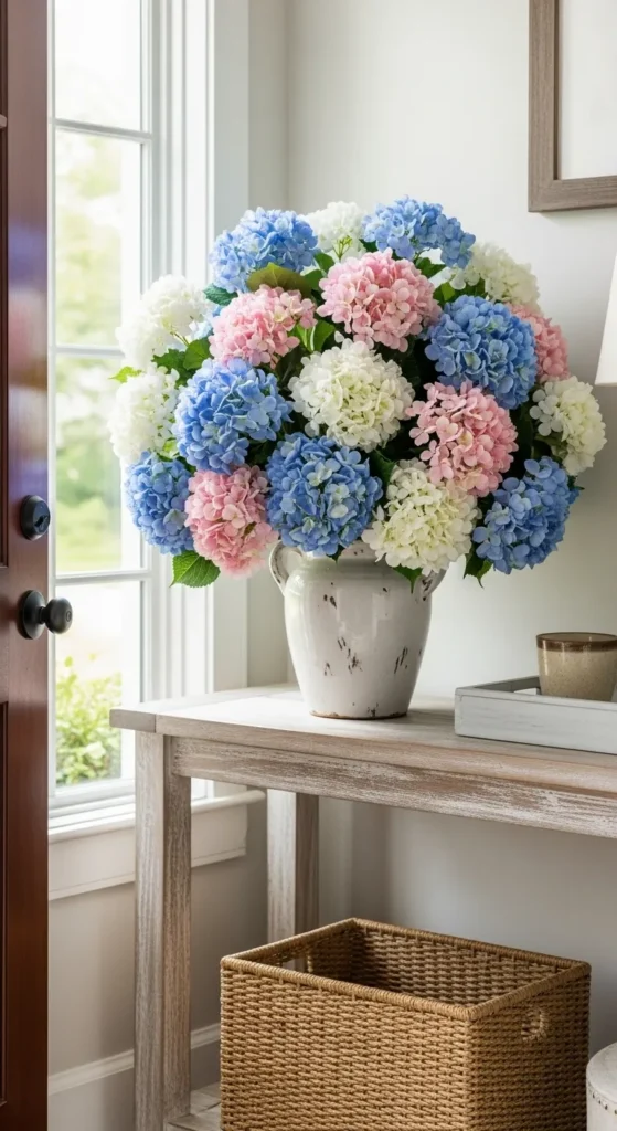 Faux Hydrangea Entryway Arrangement