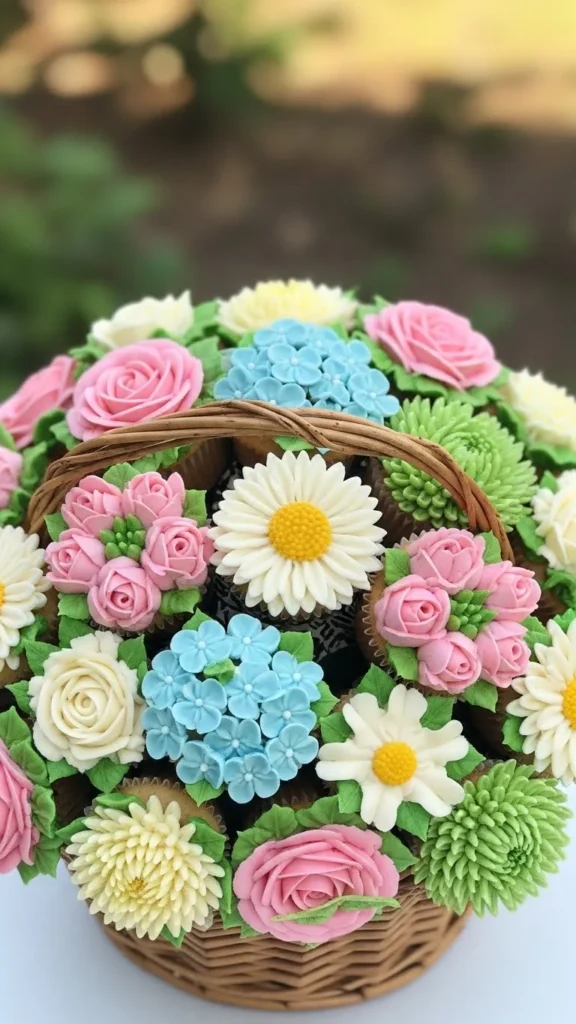 Floral Basket Cupcake Bouquet