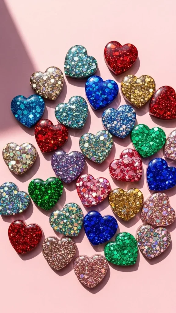 Glitter Resin Heart Charms