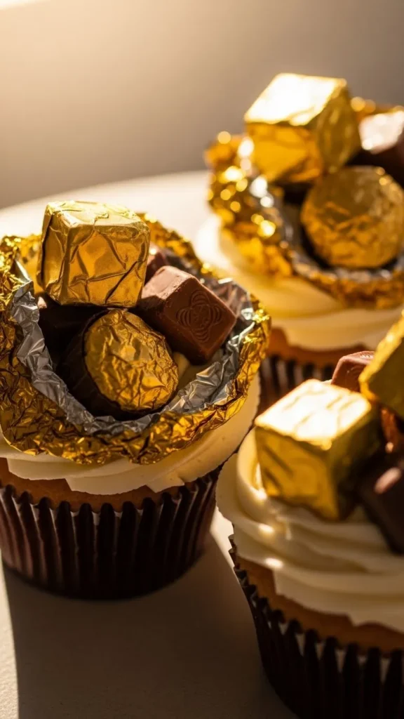 Gold Foil Chocolate Chunk Cupcakes