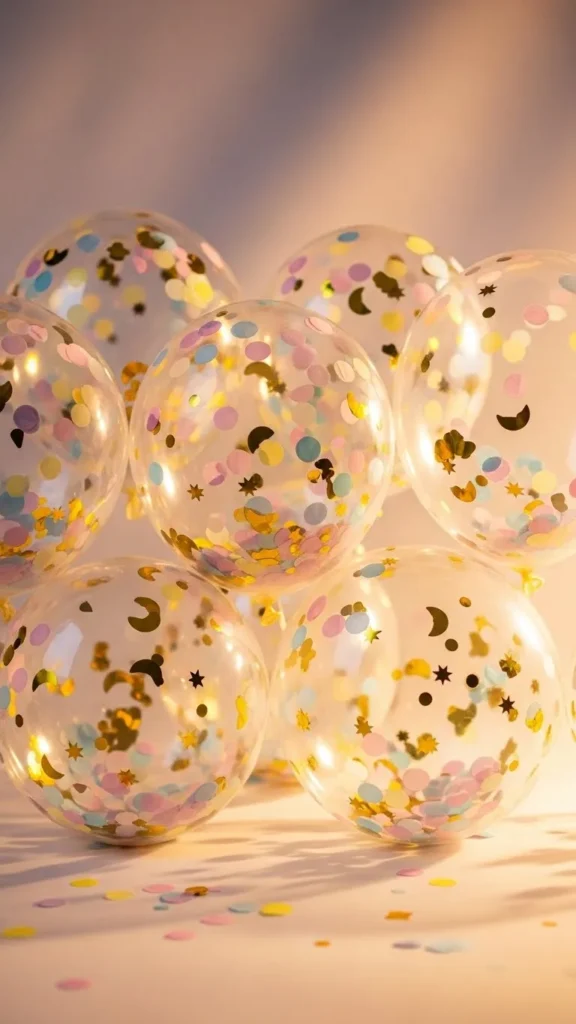 Gold and Pastel Confetti Balloons