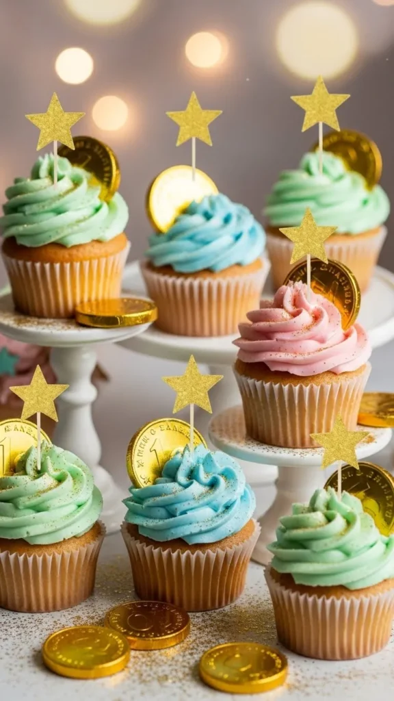 Green Frosted Gold Cupcakes