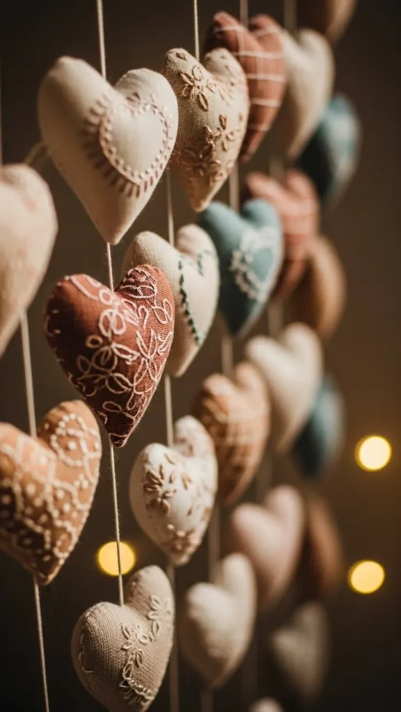 Hand-Stitched Embroidery Heart Garland