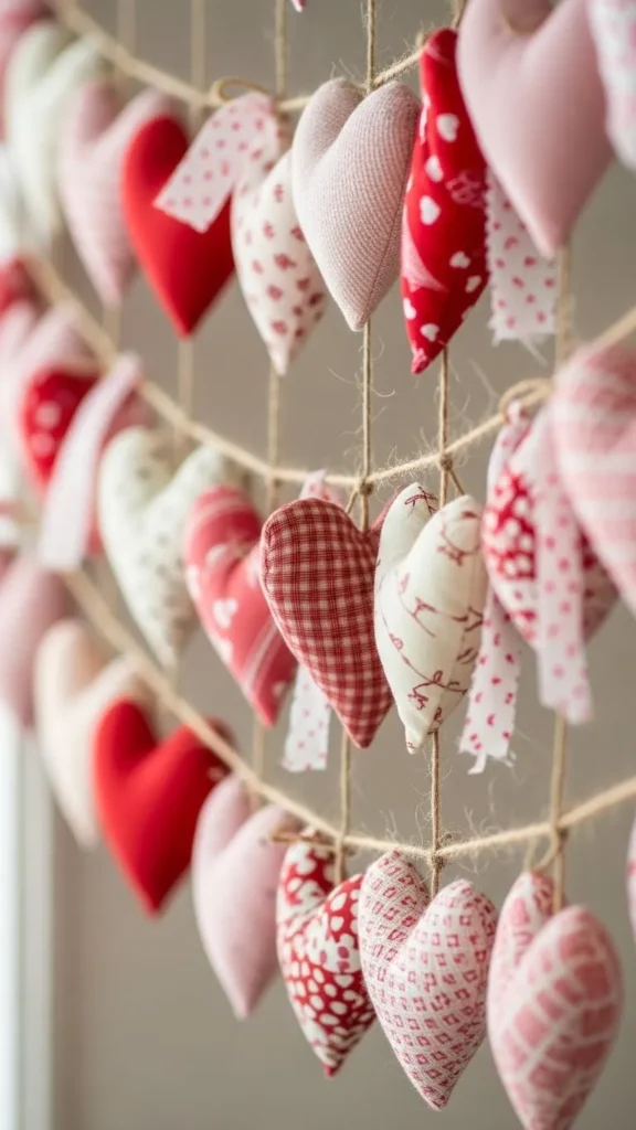 Hand-Tied Fabric Strip Heart Garland