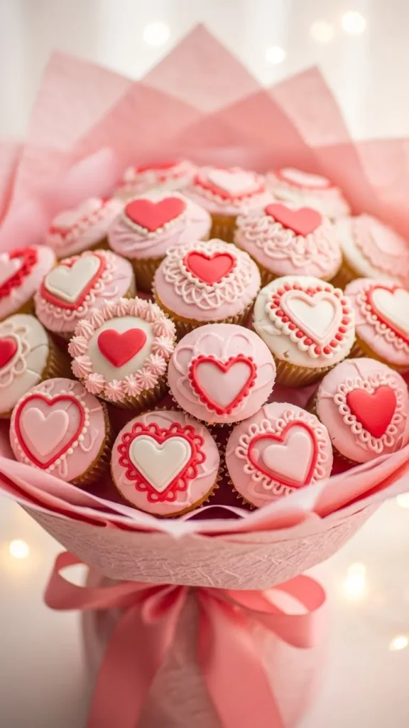 Heart-Themed Cupcake Bouquet