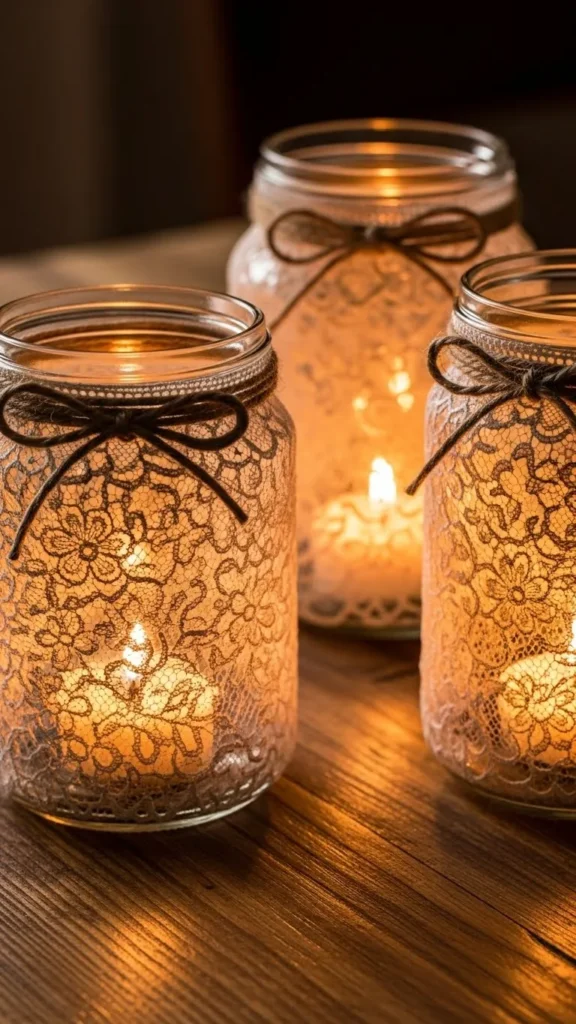 Lace-Wrapped Mason Jar Lanterns