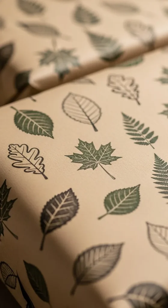 Leaf Stamped Gift Wrap