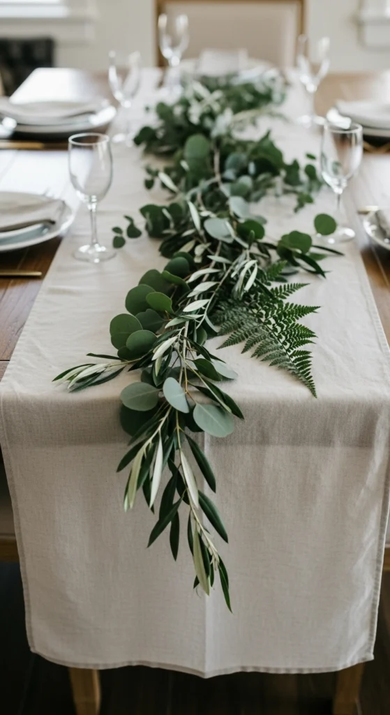 Linen Runner With Loose Greenery