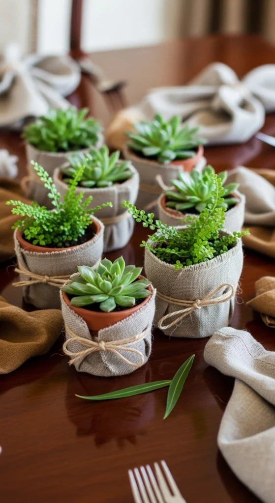  Linen-Wrapped Pots With Greens