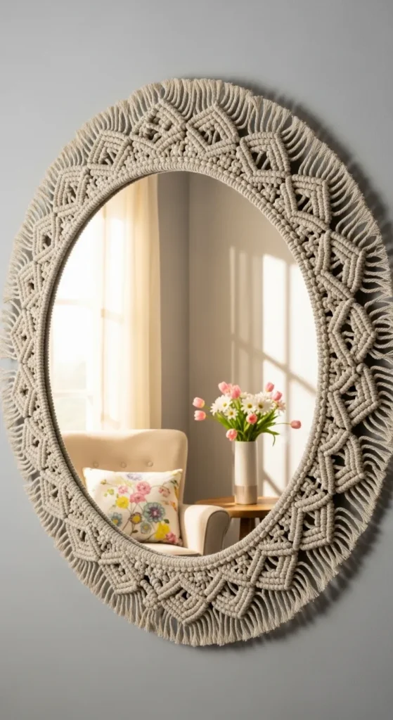 Macramé-Framed Mirror