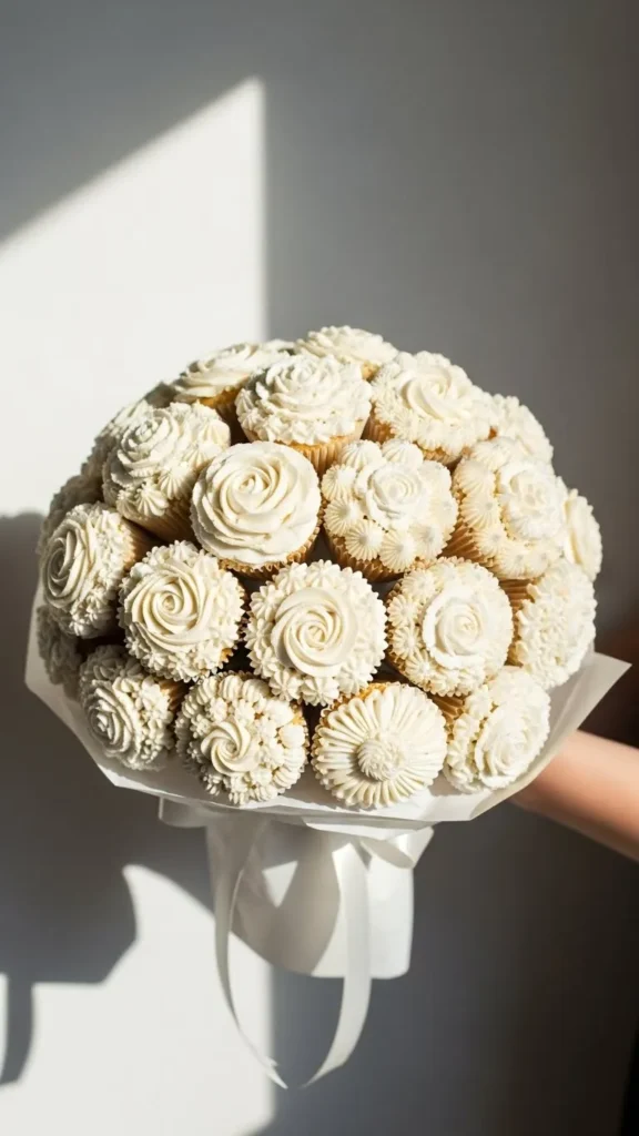 Minimal White Cupcake Bouquet