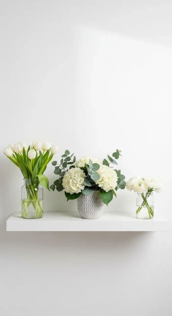 Minimal White Floral Shelf Arrangement