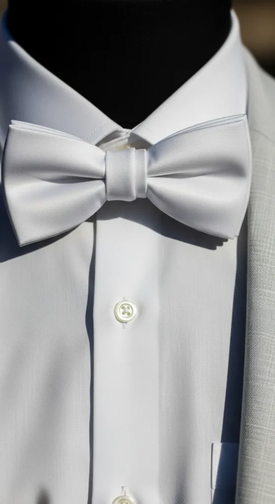 Minimal White Satin Bow Tie