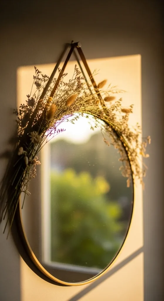 Mirror With Dried Grass Accent