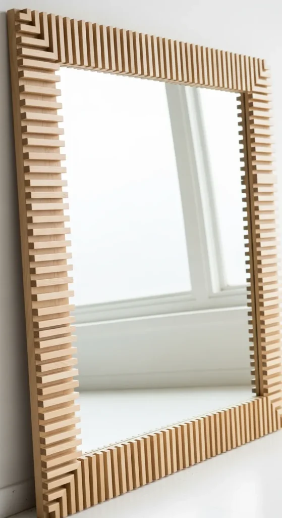 Mirror With Light Wood Slats