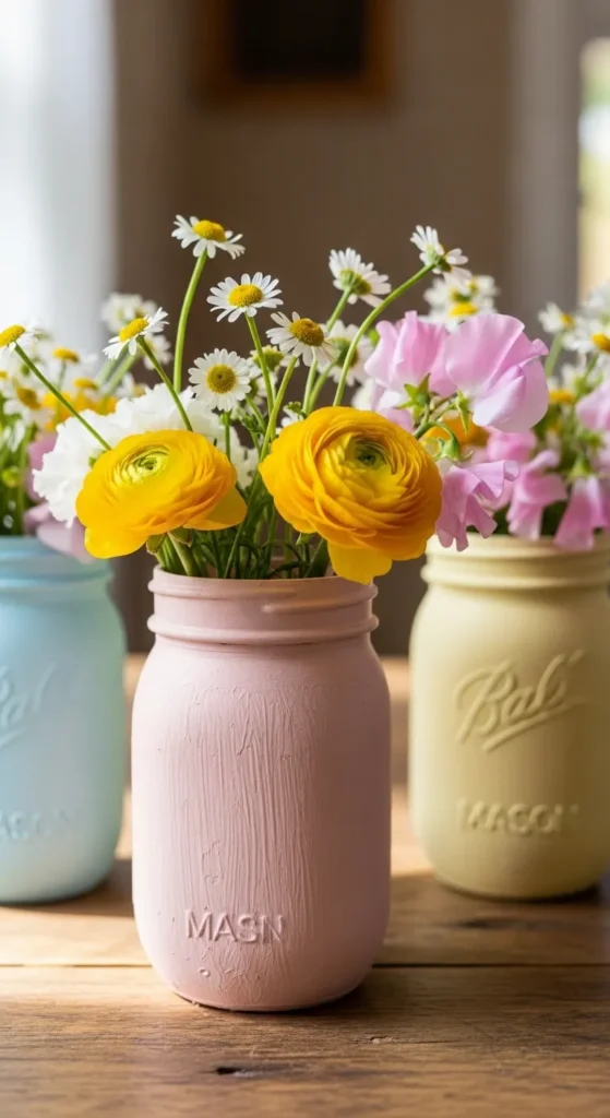 Painted Mason Jar Flower Holders