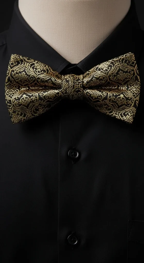 Patterned Black-and-Gold Bow Tie