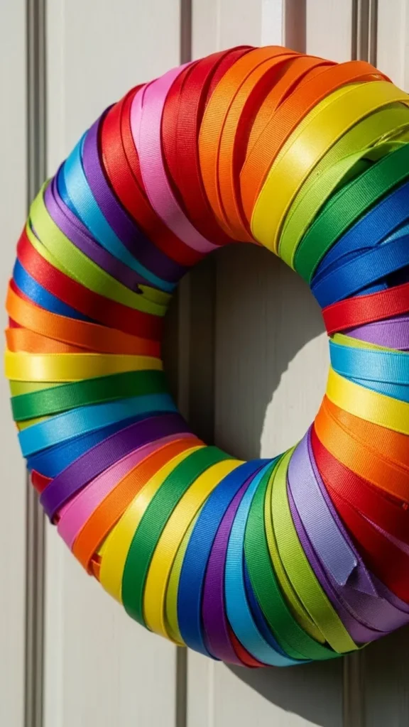 Rainbow Ribbon Wreath for Doors