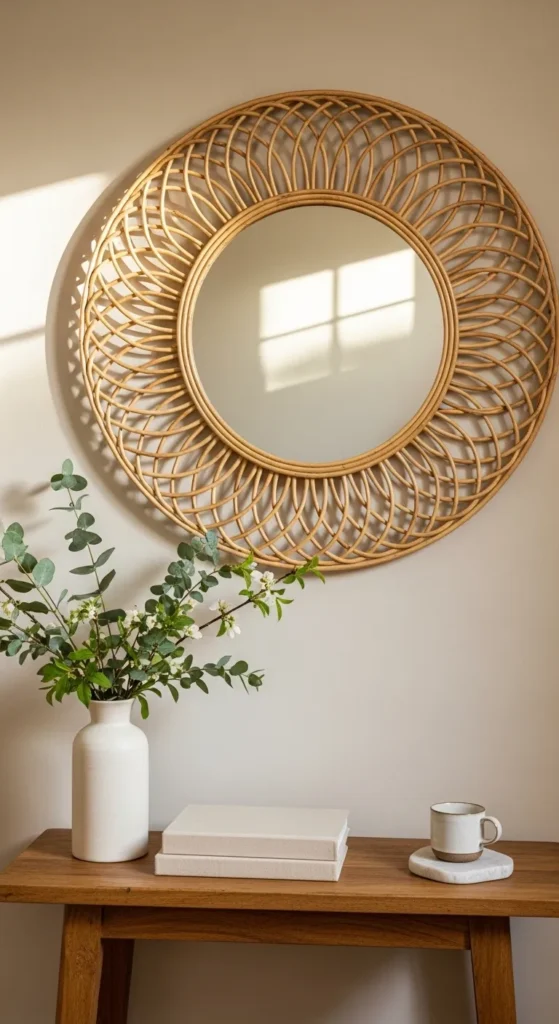 Rattan-Framed Wall Mirror