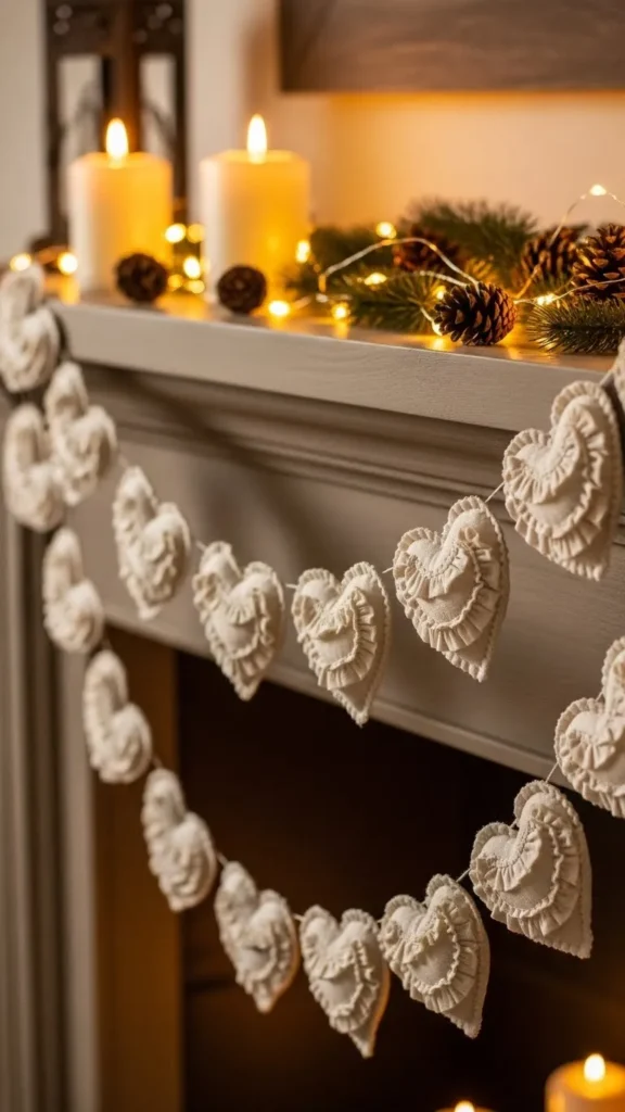 Ruffled Fabric Heart Garland