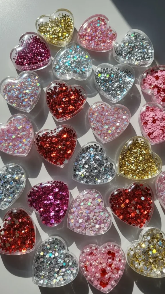 Sealed Glitter Acrylic Hearts