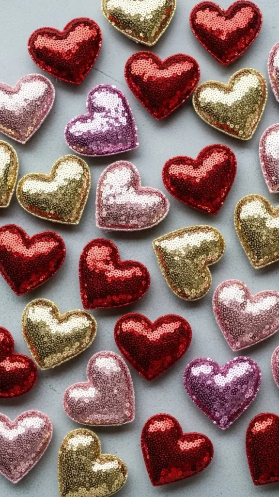 Sequin-Stitched Fabric Hearts