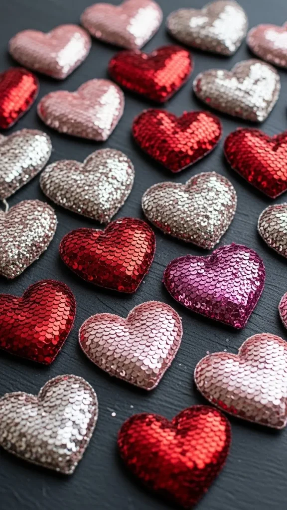 Sequined Canvas Hearts
