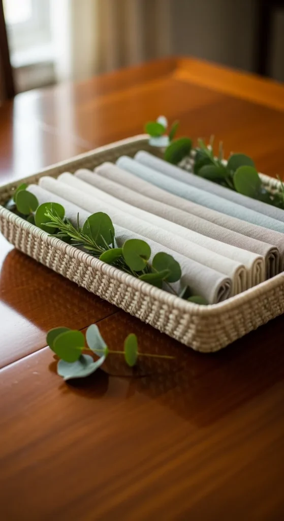 Shallow Basket With Folded Napkins