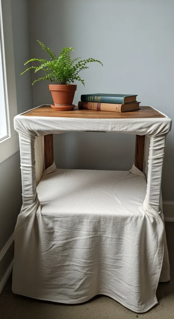 Side Table With Fabric Wrapped Shelf