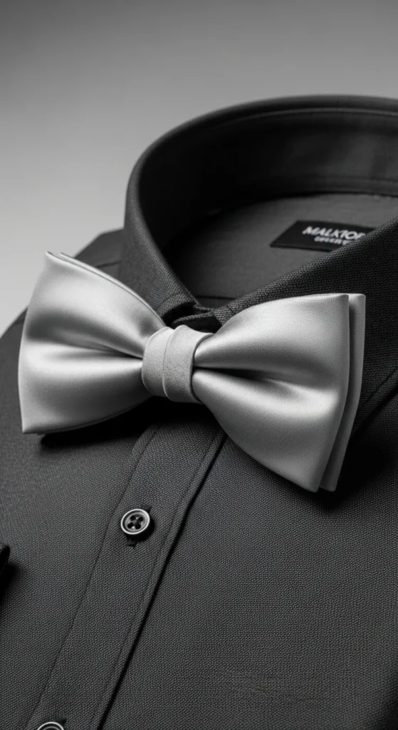 Silver Satin Bow Tie