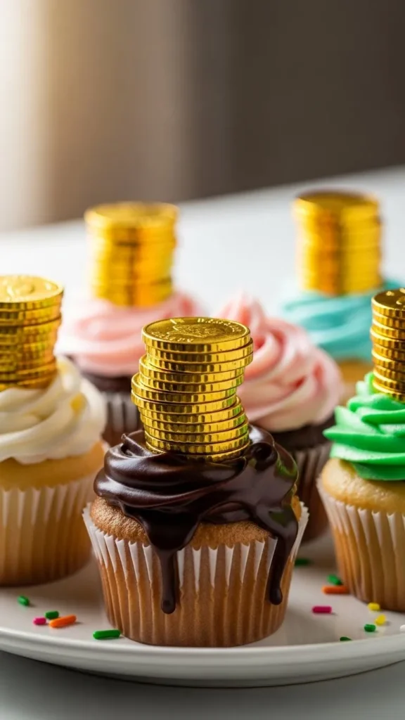 Simple Gold Coin Stack Cupcakes
