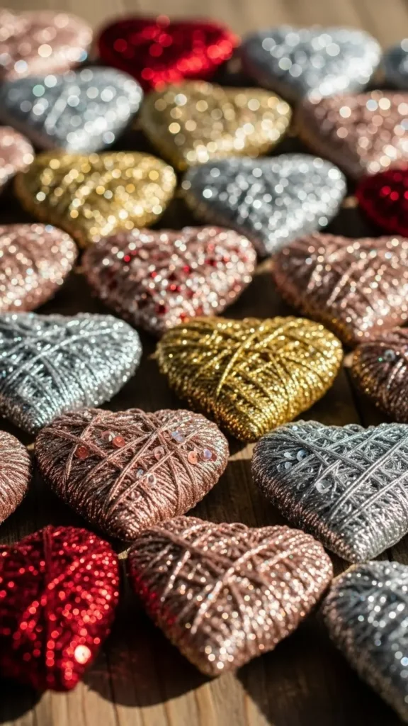 Sparkly Yarn Wrapped Hearts