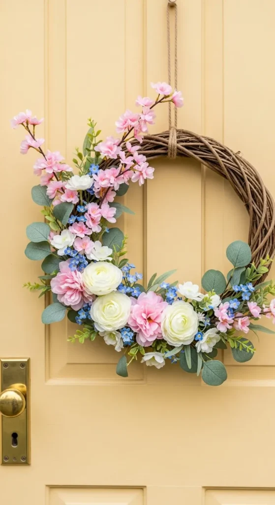 Spring Wreath With Faux Florals