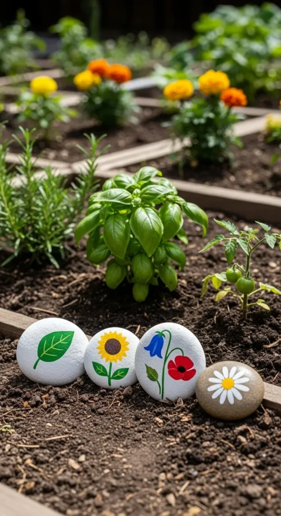 Stone Painted Garden Markers
