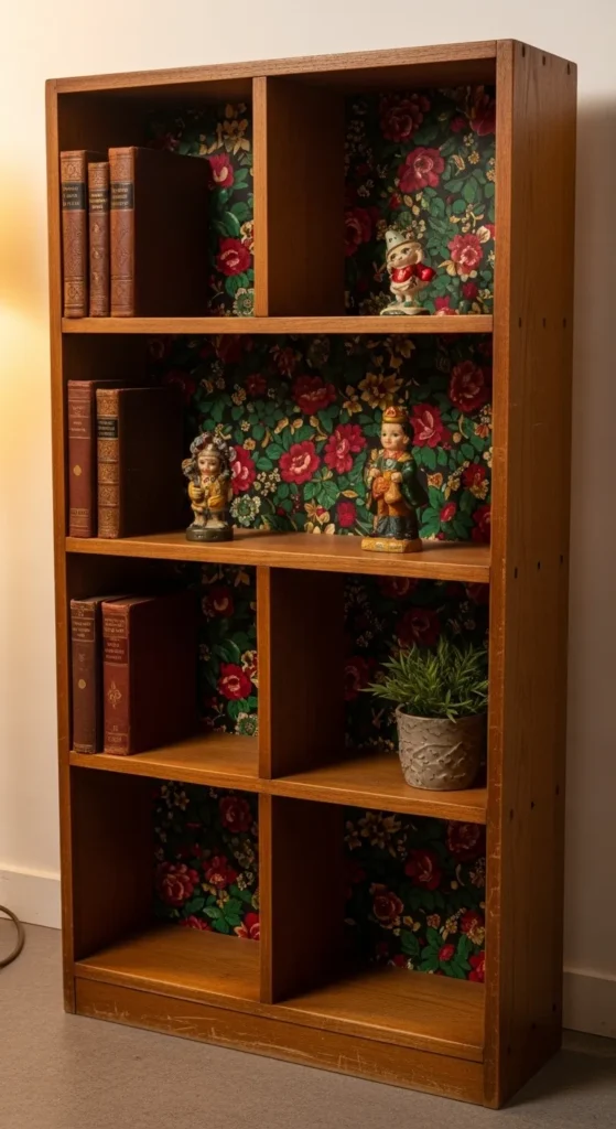 Thrifted Shelf With Wallpaper Back