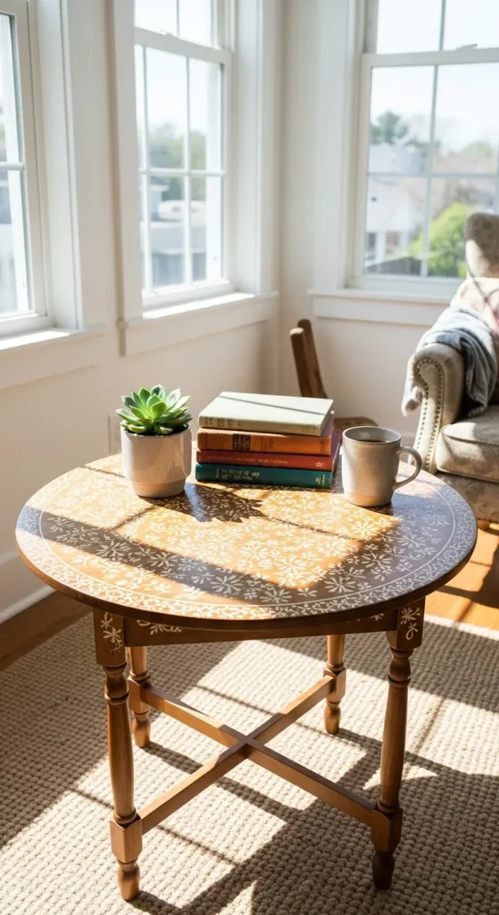 Thrifted Table With Stenciled Top