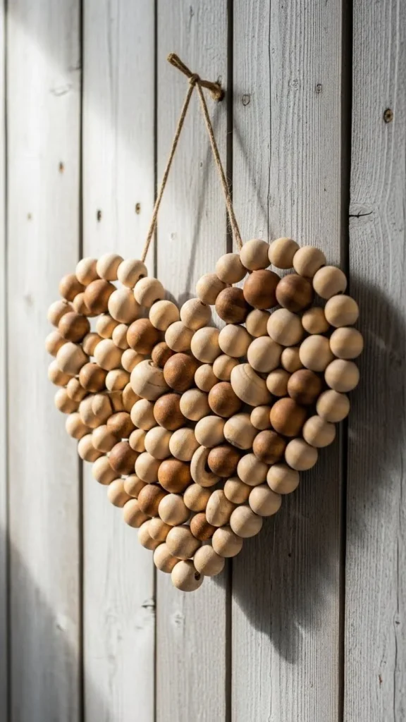 Wooden Bead Heart Hanger
