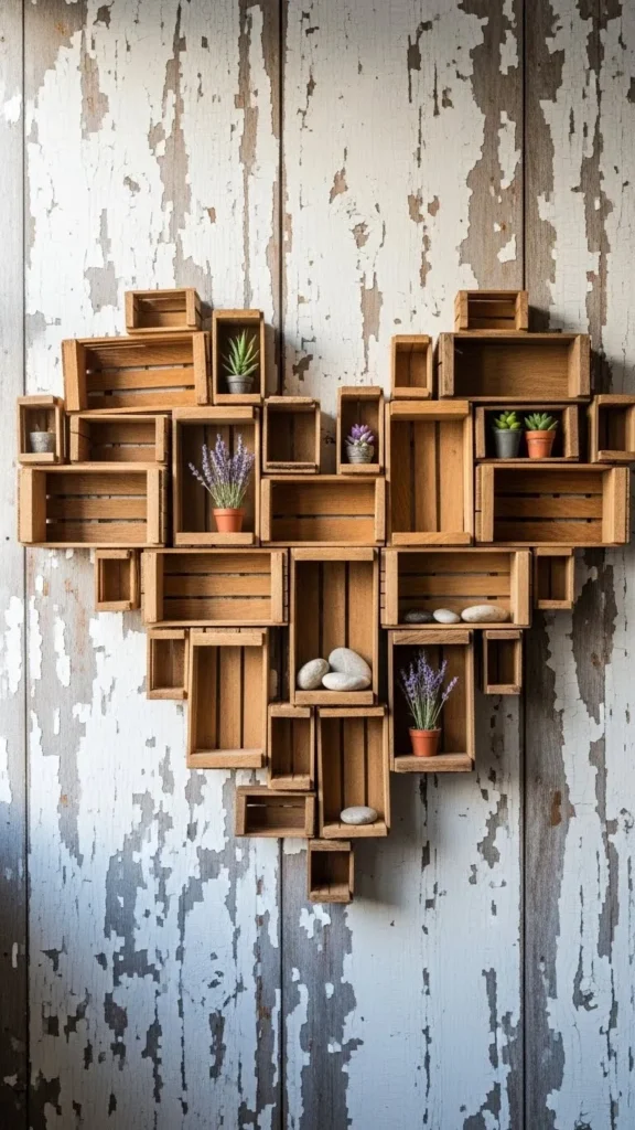 Wooden Crate Heart Wall Stack